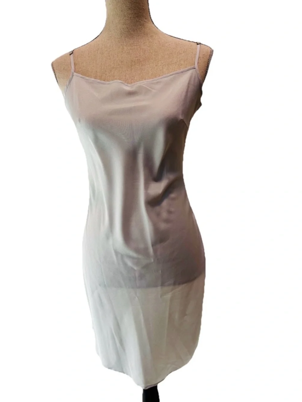 Silver Floral Embroidered Sheer Midi Dress satin Slip Sz S Ruffled Hem Wedding